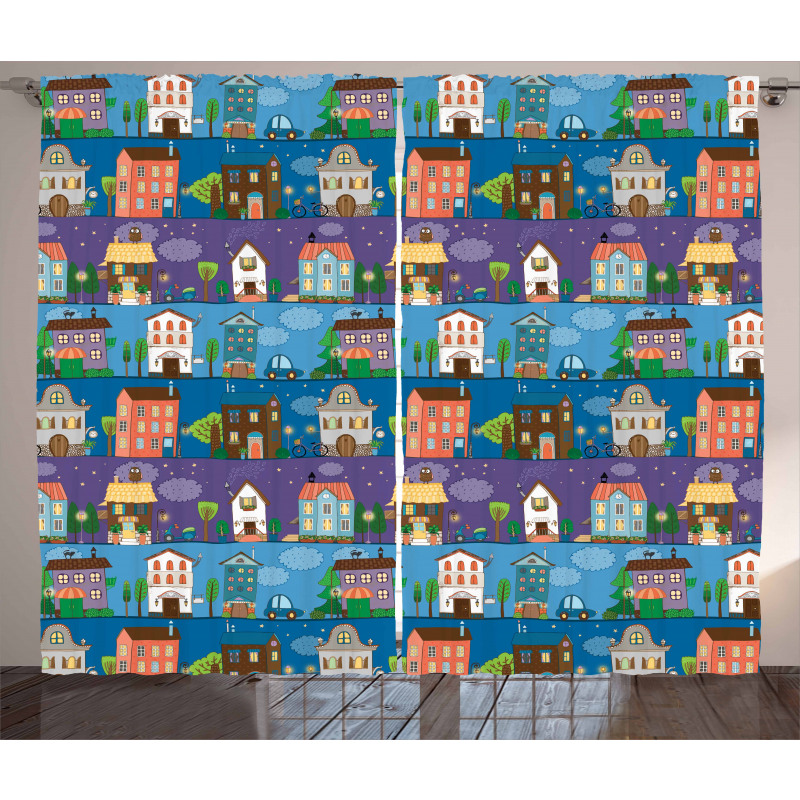 Hand Drawn Townhouses Curtain