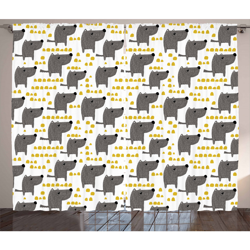 Sketch Style Canine Pattern Curtain