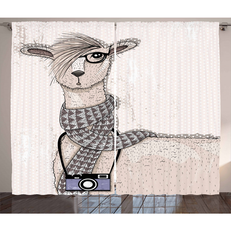 Llama with Glasses Scarf Curtain