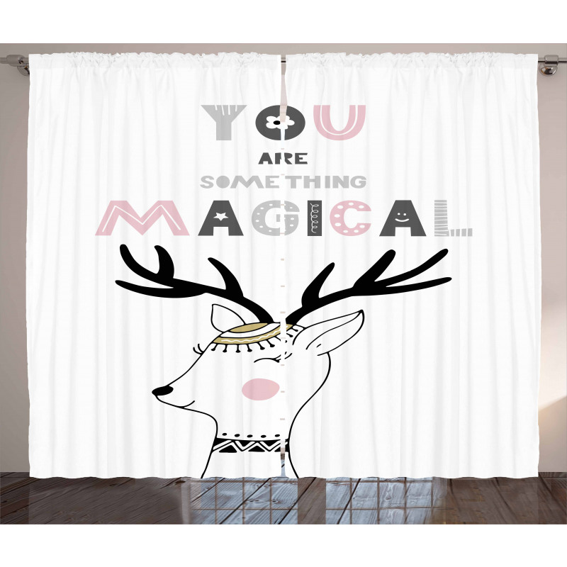 Slogan with Deer Design Curtain