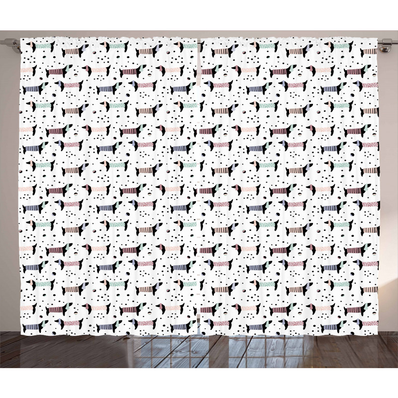 Dachshund Silhouettes Dots Curtain