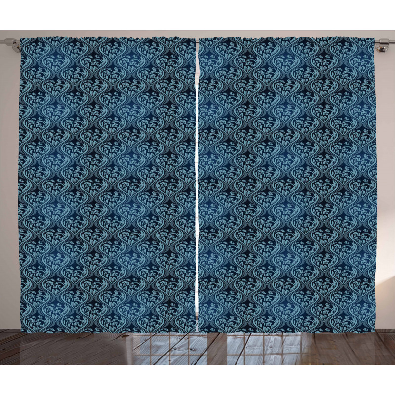 Blue Ornate Flourish Curtain