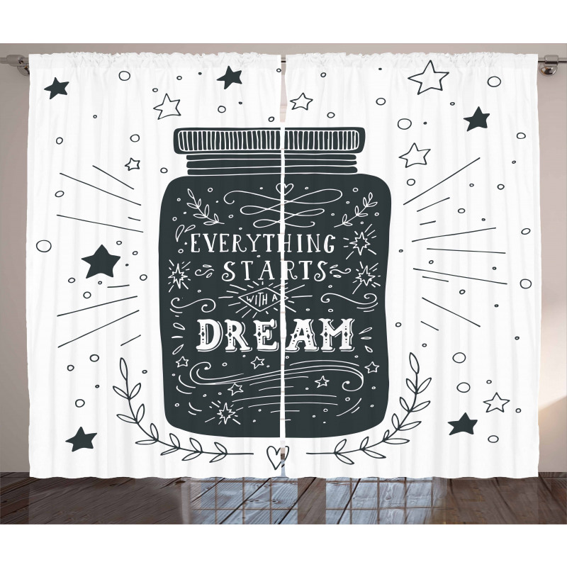 Saying on Jar with Stars Curtain