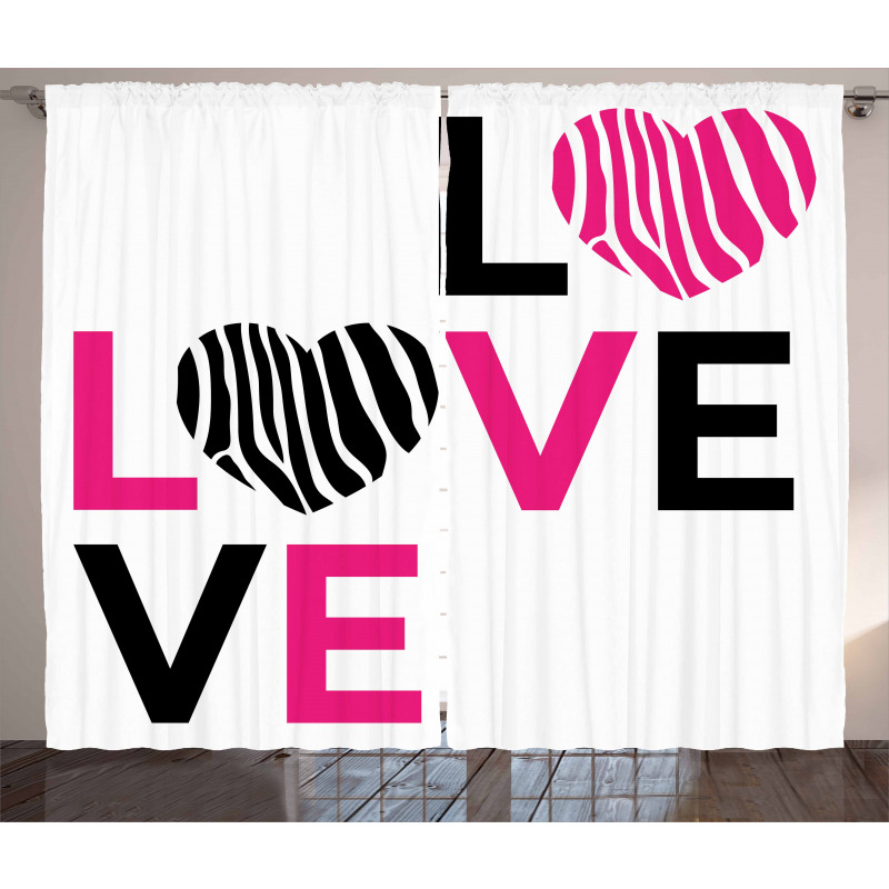 Zebra Stripes Hearts Curtain
