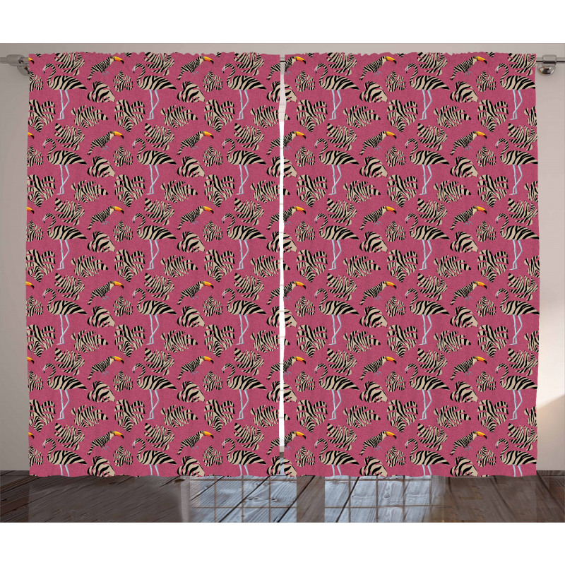 Flamingo Toucan Bird Curtain