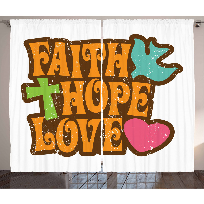 Grunge Faith Hope Words Curtain