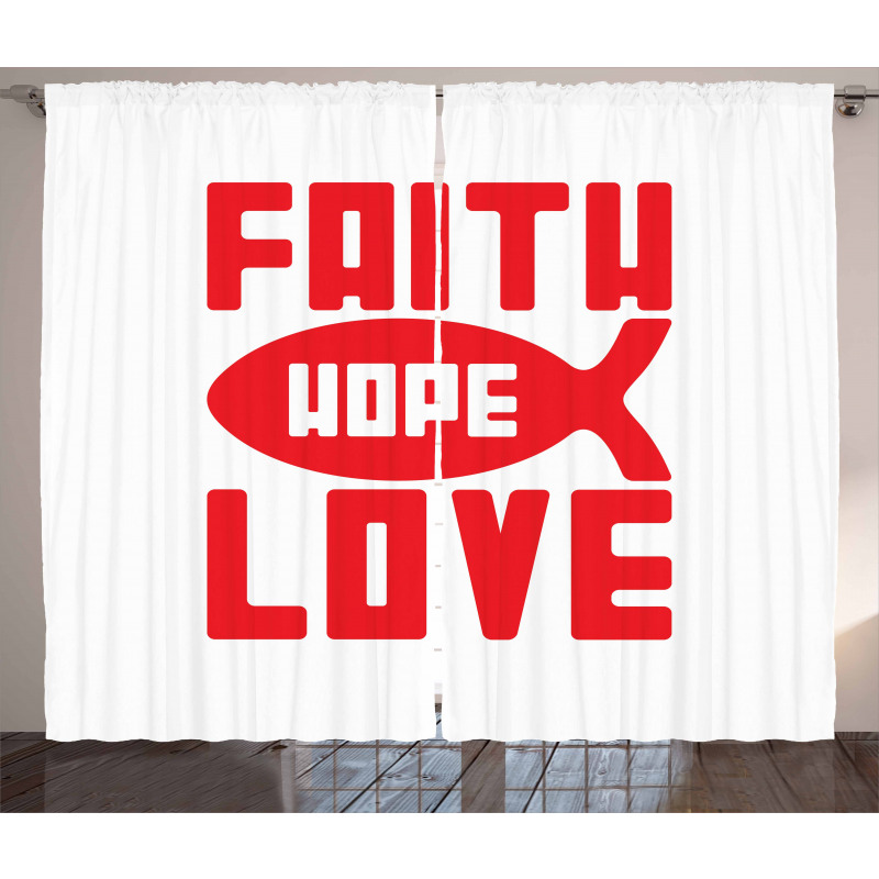 Monochrome Fish and Words Curtain
