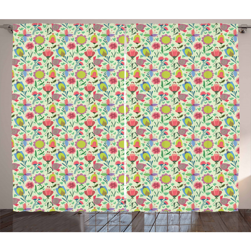 Doodle Blooming Tulips Curtain
