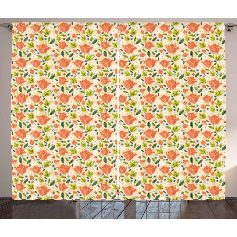 Colorful Spring Tulips Curtain