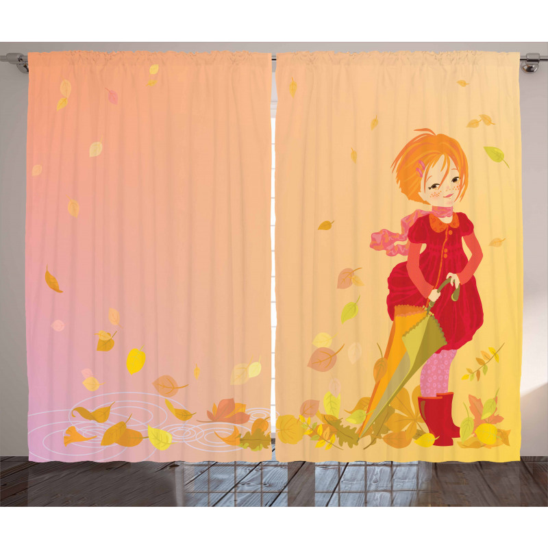 Smiling Girl Autumn Fall Curtain