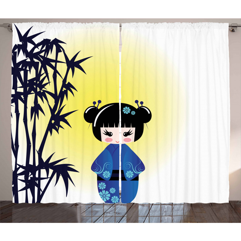 Kokeshi Doll Bamboo Tree Curtain