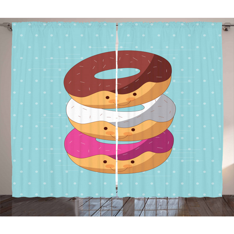 Kawaii Cartoon Donuts Curtain