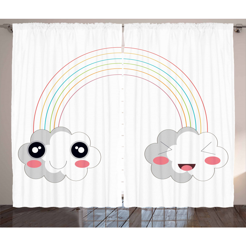 Kids Happy Rainbow Clouds Curtain