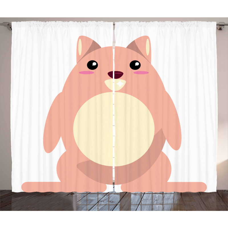 Beaver Kawaii Cartoon Curtain