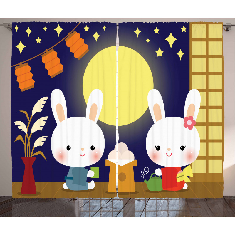 Tsukimi Festival Bunnies Curtain