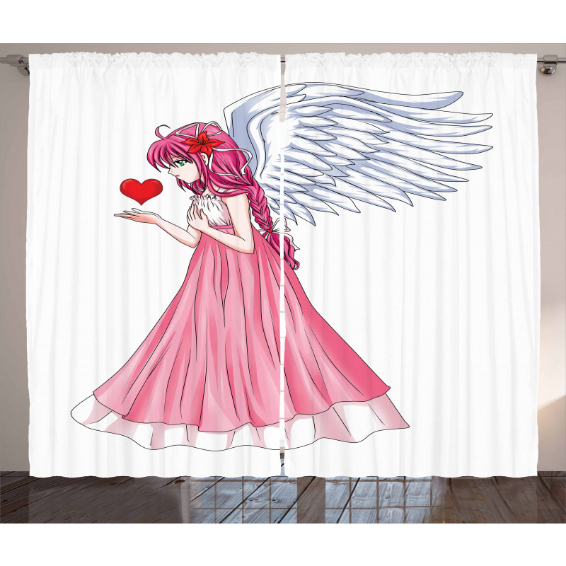 Angel Holding a Red Heart Curtain