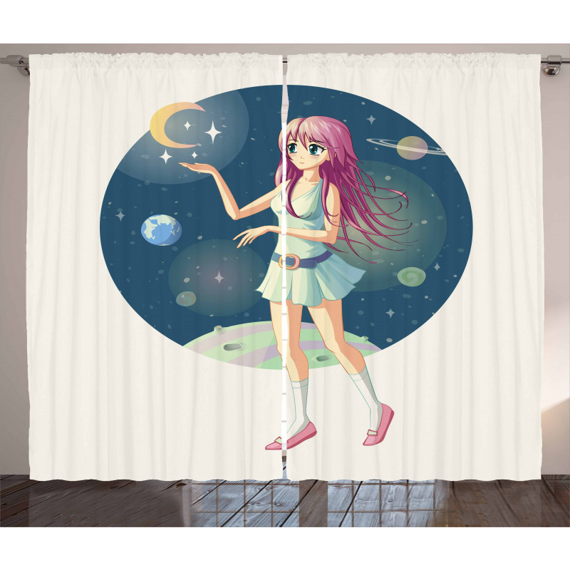Girl with Stars in Space Curtain