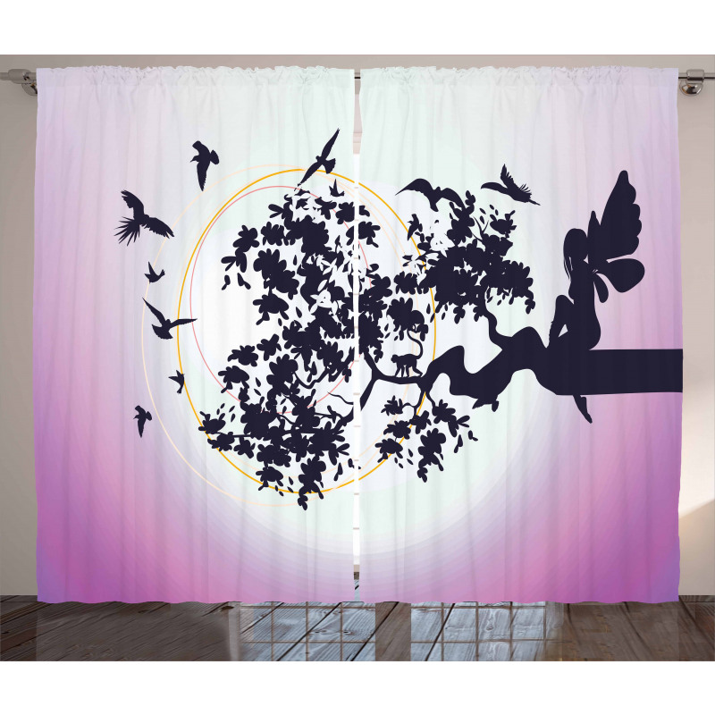 Fantasy Fairy Tree Birds Curtain