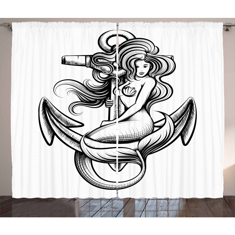 Long Haired Siren Design Curtain