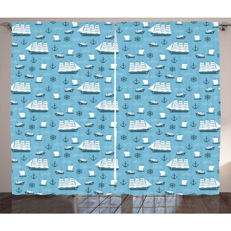 Ships Boats and Helms Curtain