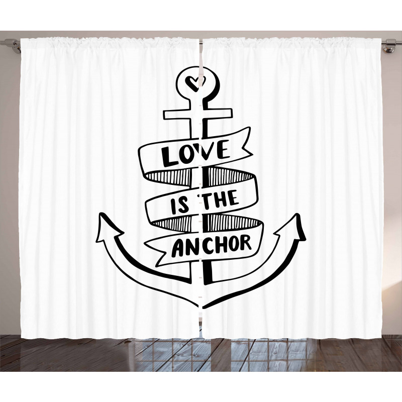 Hand Drawn Words Heart Curtain