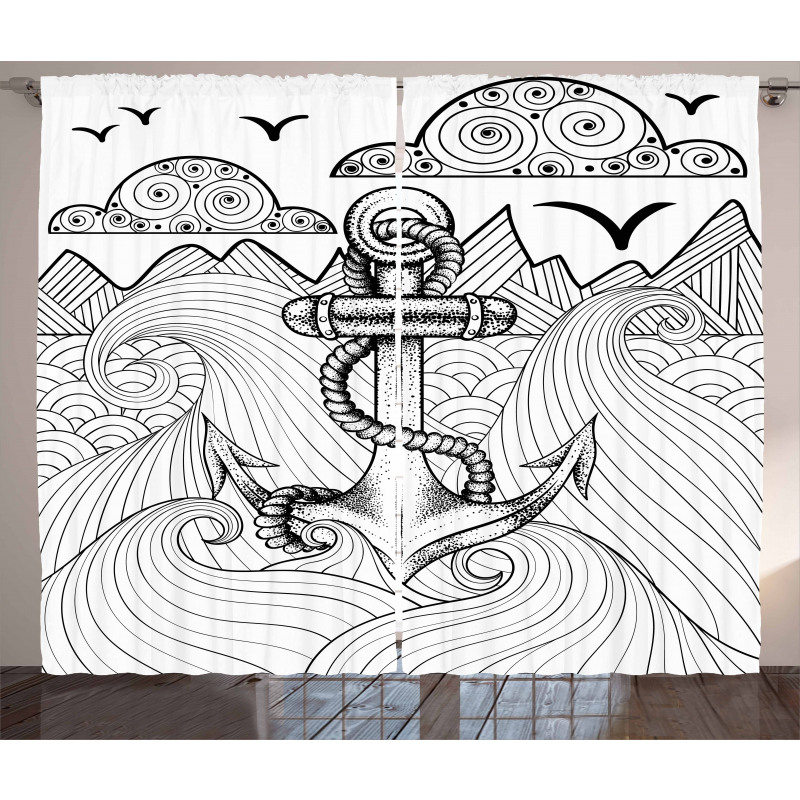 Zentangle Ocean Clouds Curtain