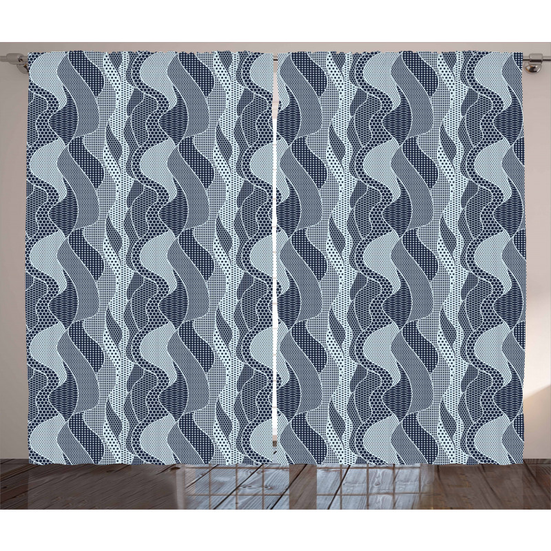 Waves Circles and Dots Curtain