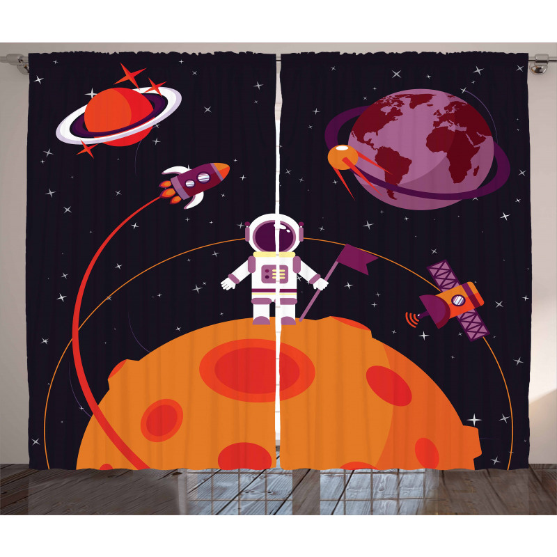 Astronaut Moon Rockets Curtain