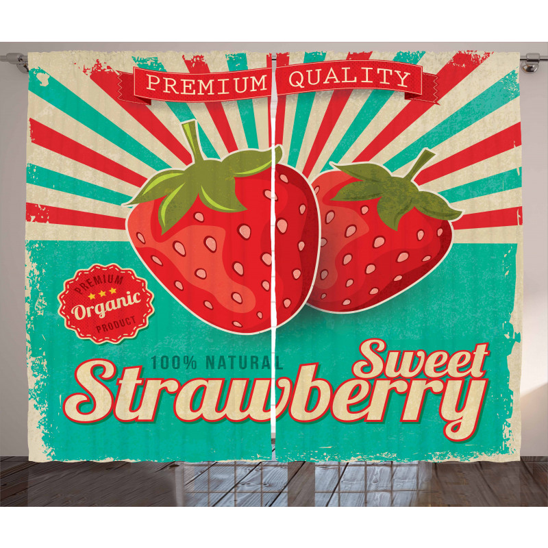 Retro Poster Strawberries Curtain
