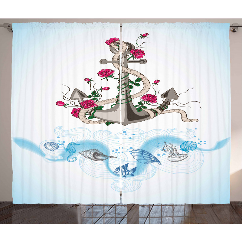 Anchor with Roses Shells Curtain
