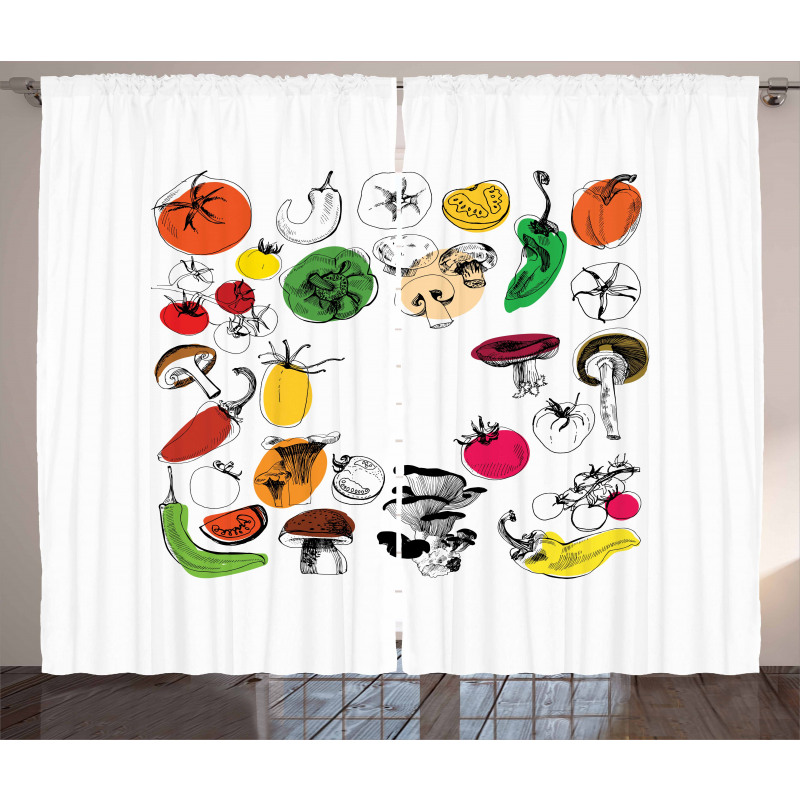 Doodle Food Artwork Curtain