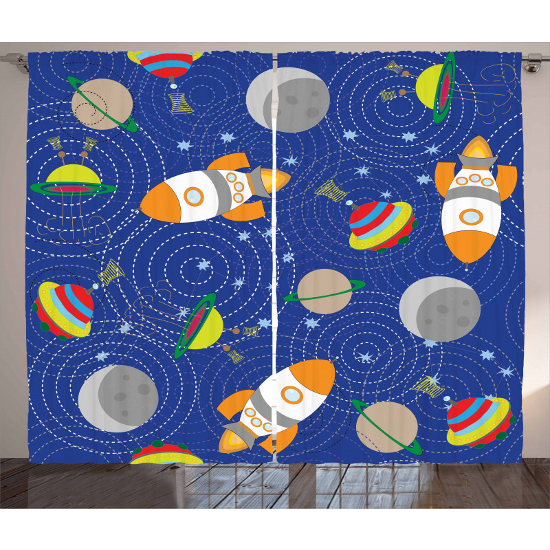 Outer Space Moon UFO Curtain