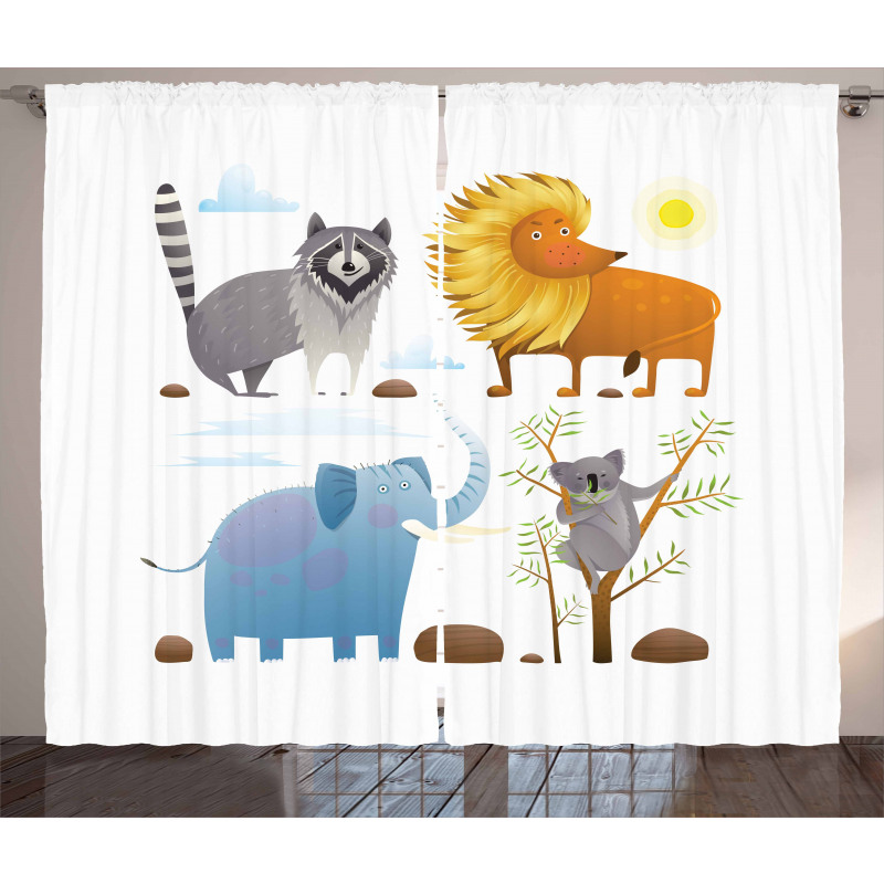 Lion Elephant Raccoon Curtain