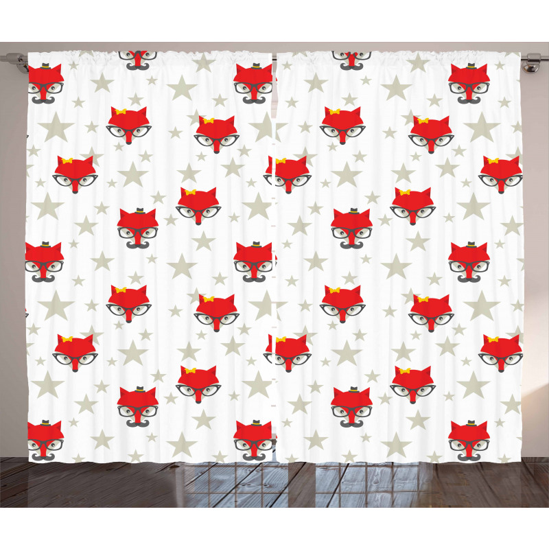 Hipster Foxes Hats Curtain