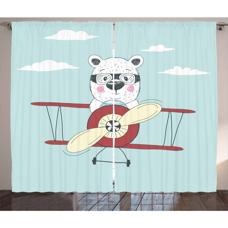 Pilot Bear in Plane Curtain