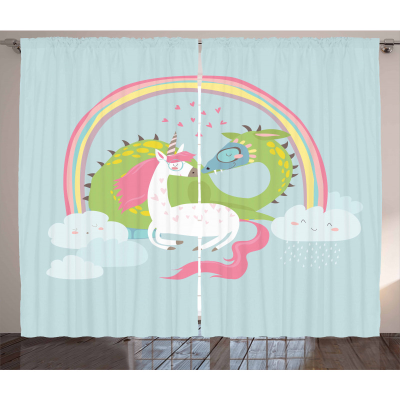 Dragon Unicorn Love Curtain