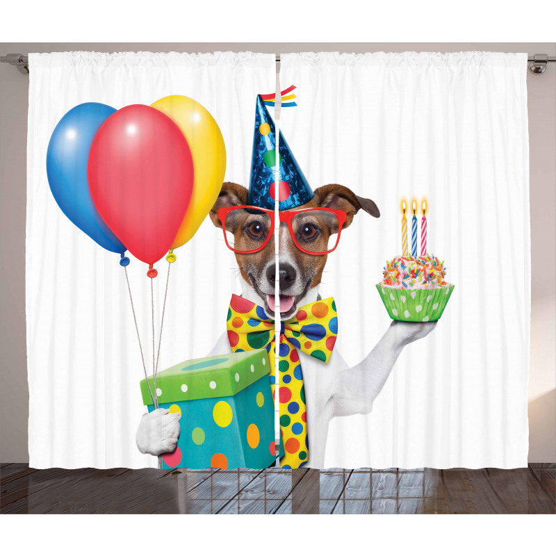 Party Dog and Balloons Curtain