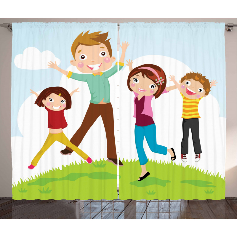 Happy Mom Dad and Kids Curtain