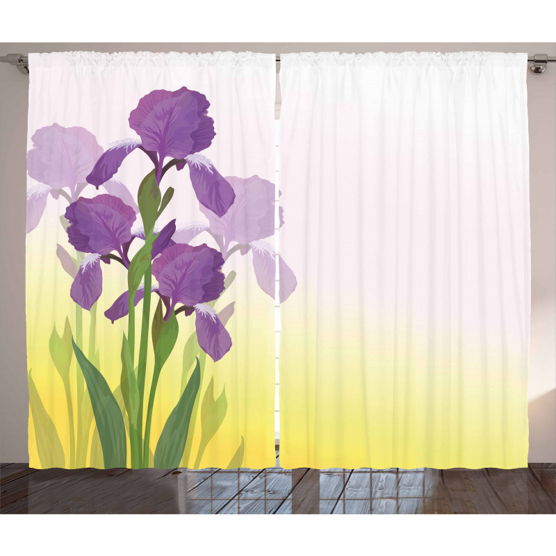 Iris Flowers Leaves Curtain