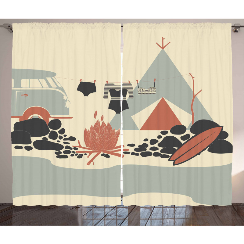 Tent Van and Fire Beach Curtain