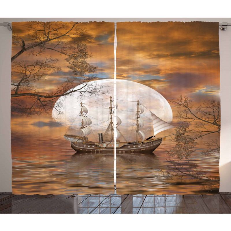 Full Moon Nautical on Moon Curtain