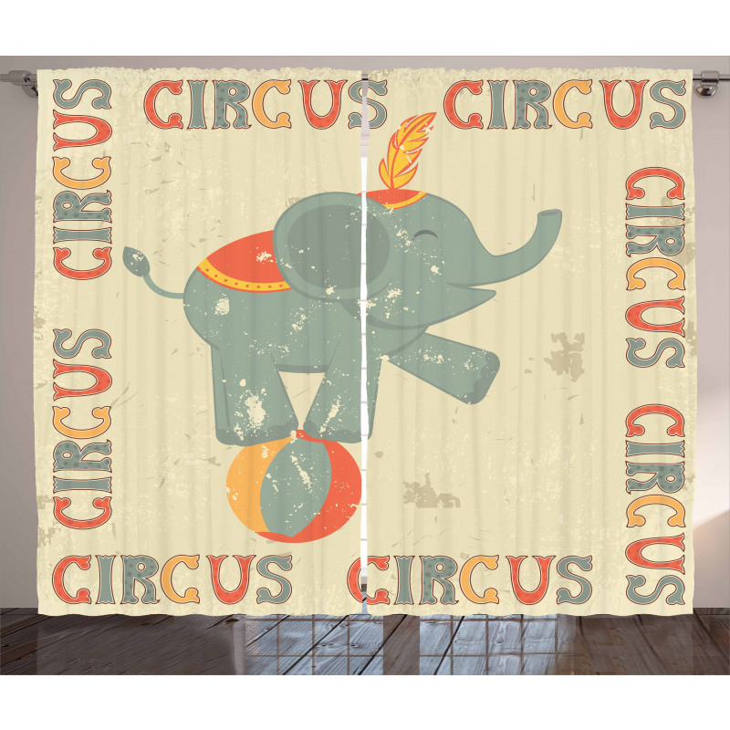 Retro Print Elephant Curtain