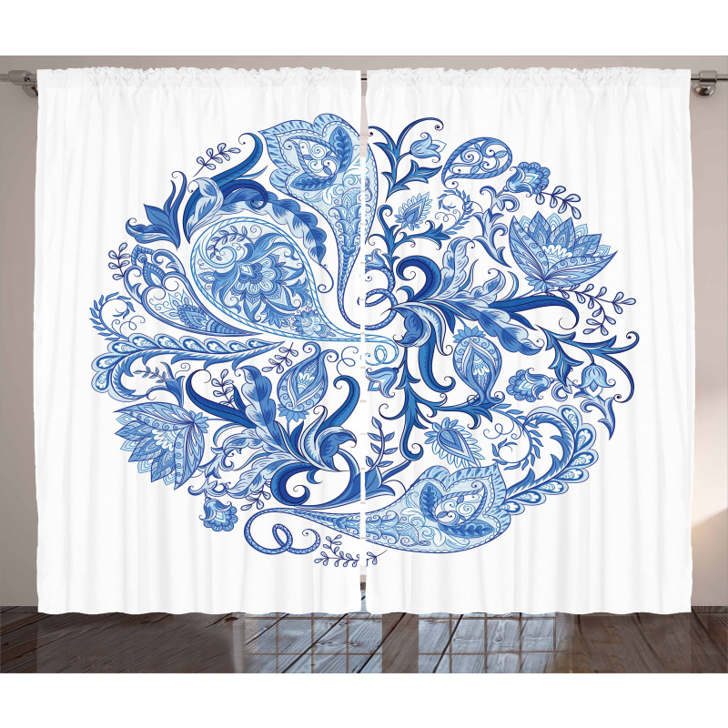 Paisley Circle in Blue Curtain