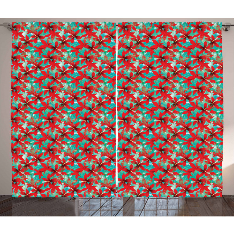 Red Hibiscus Flowers Curtain