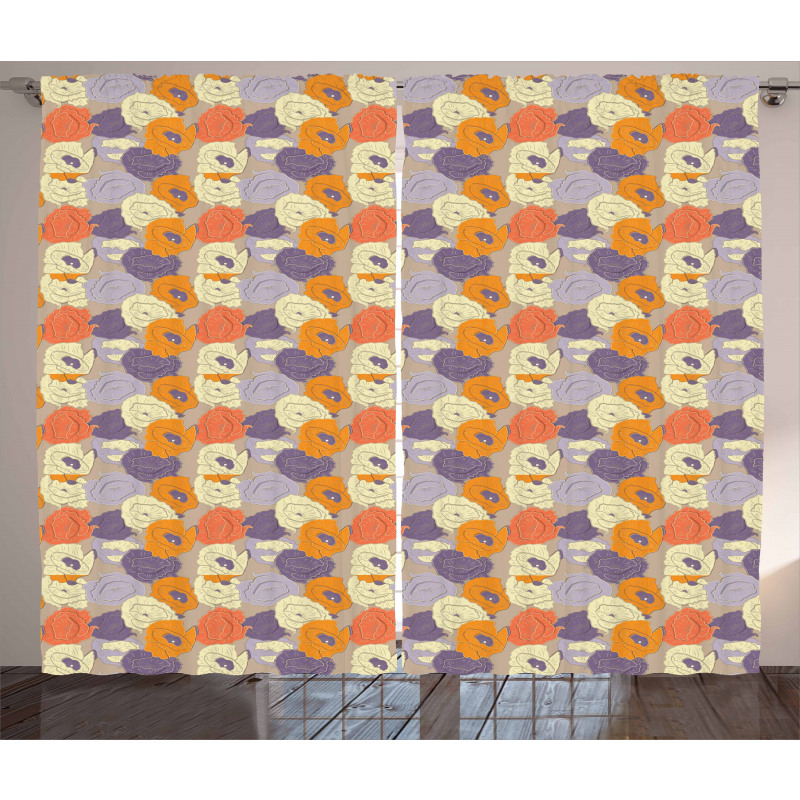 Retro Poppy Blossoms Curtain