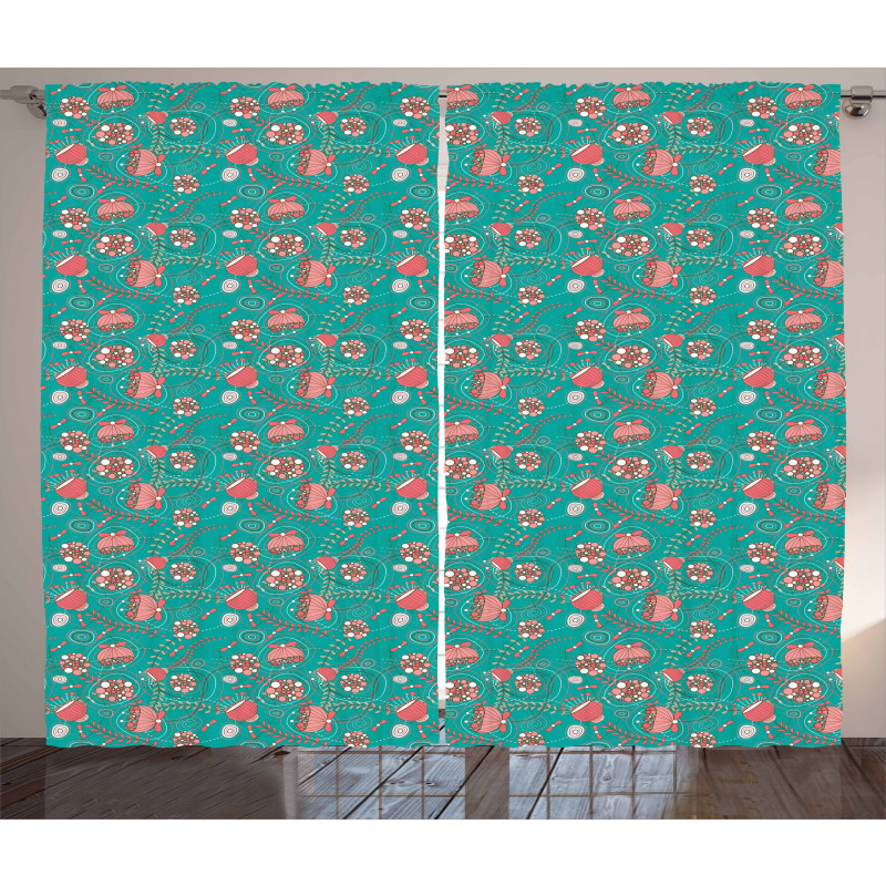 Abstract Flowers Dots Curtain