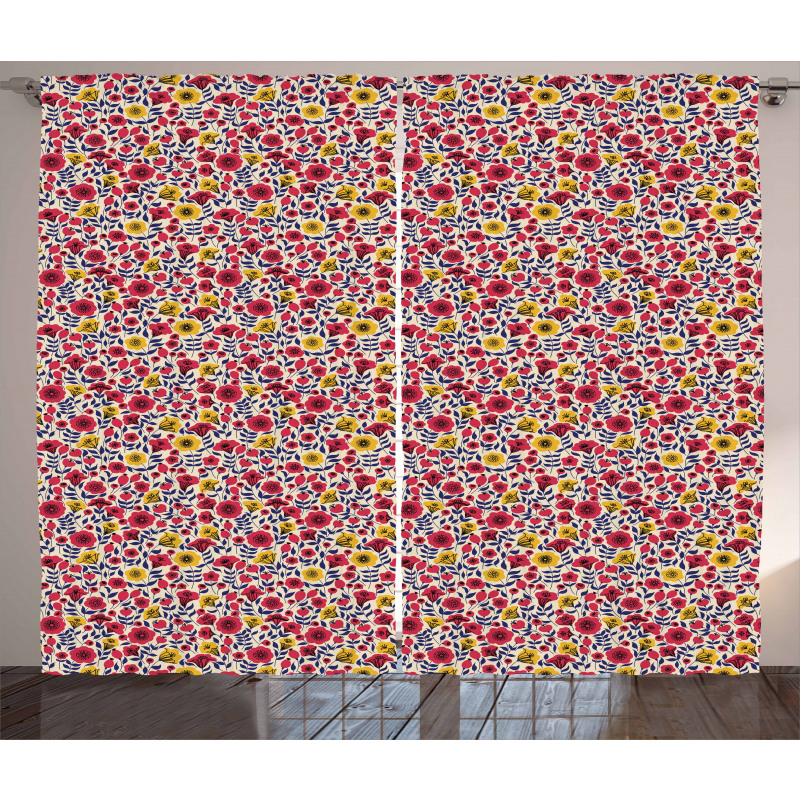 Blooming Botany Flowers Curtain