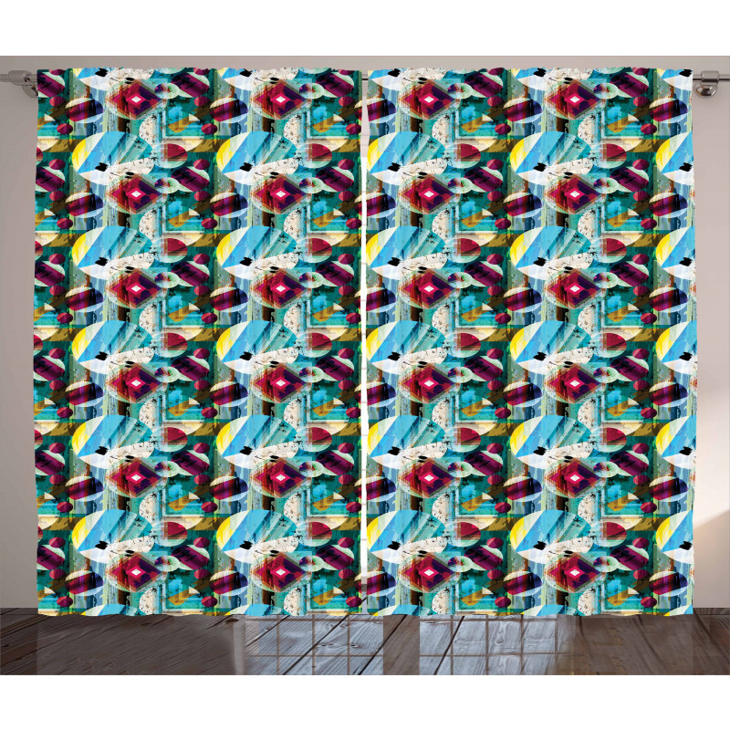 Grungy Geometric Art Curtain