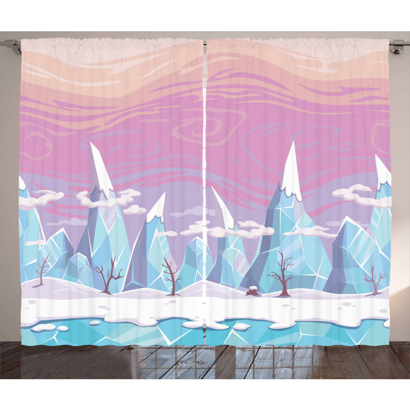 Cartoon Ice Mountains Curtain