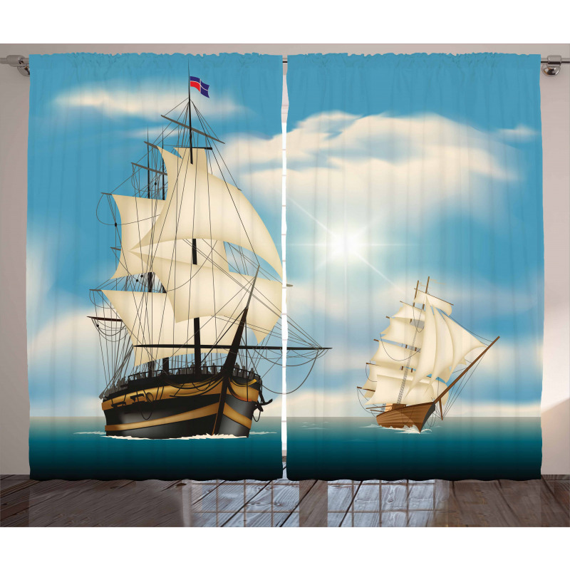 Antique Ships Navy Curtain